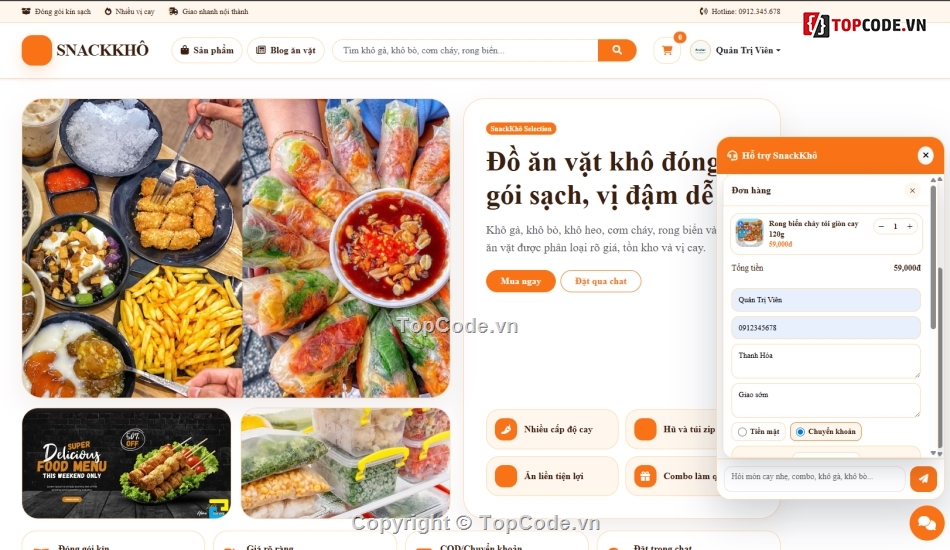 Website đồ ăn,bán đồ ăn vặt,bán
